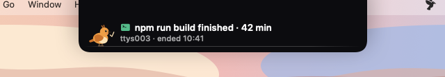 The ledge: npm run build finished, 42 minutes